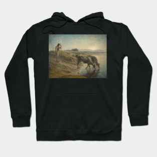 Peasant Watering His Cows on the Bank of the Allier River, Dusk by Jean-Francois Millet Hoodie